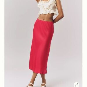 Anthropologie Vibrant Red Midi Skirt Tilda Midi Slip Skirt